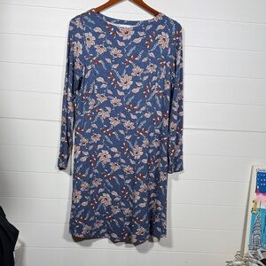 J. Jill Blue Floral Long Sleeve Dress Medium